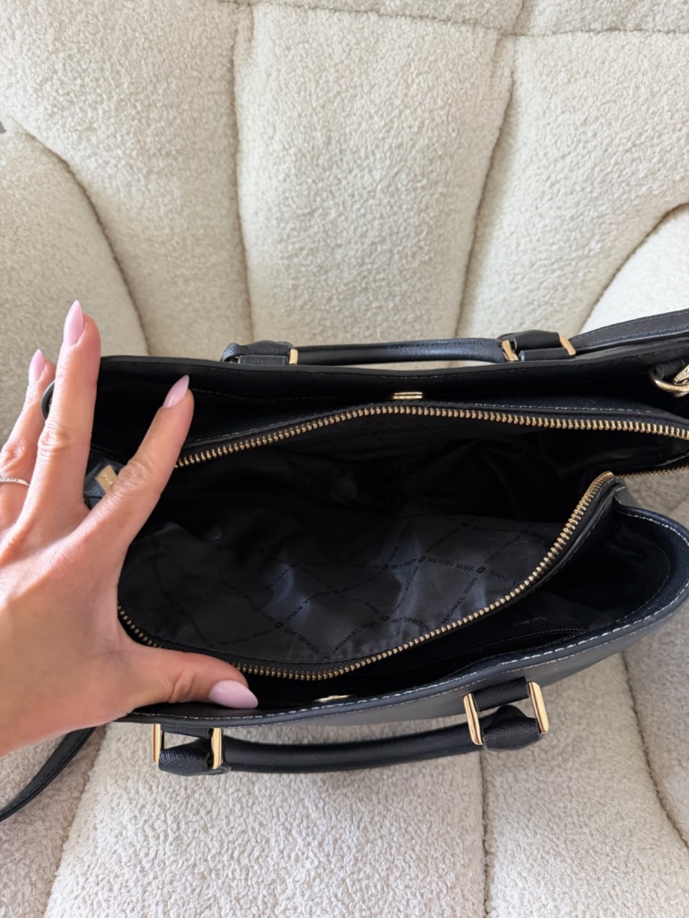 Michael Kors Black Saffiano Satchel with Gold Hardware - Picture 7 of 12